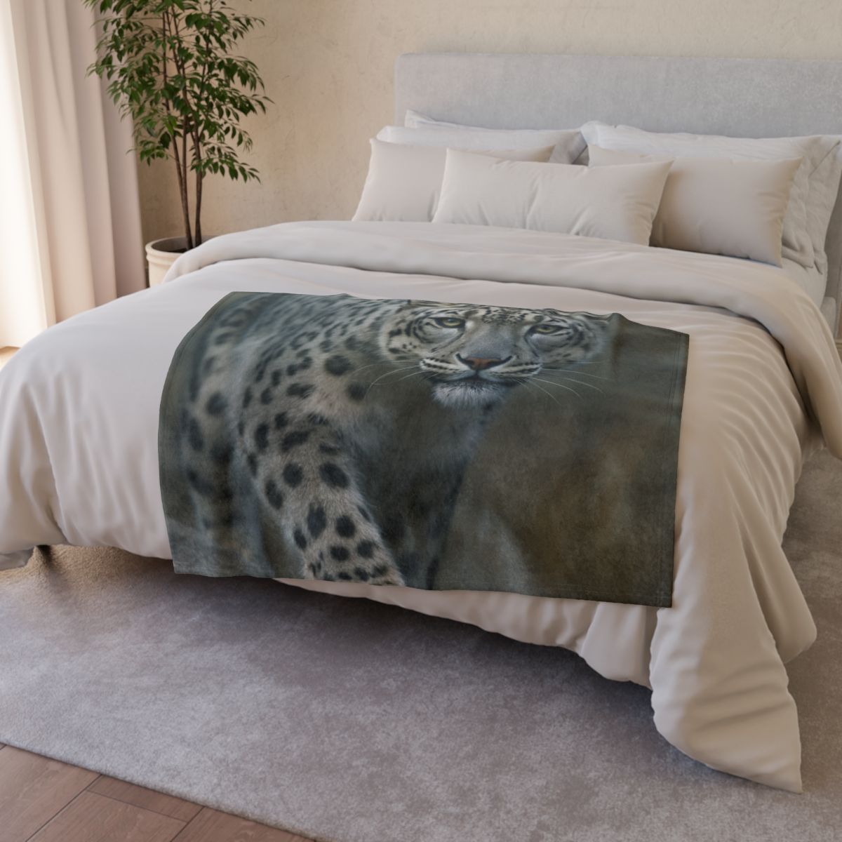 Starlit Sprint Snow Leopard soft fleece blankets