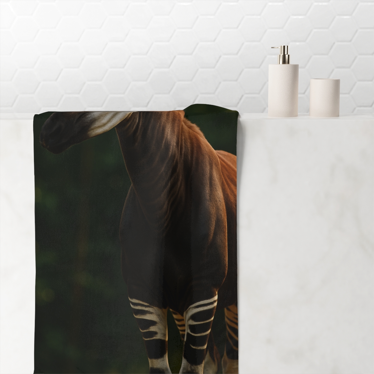 Starlit Stillness Okapi designer printed towels