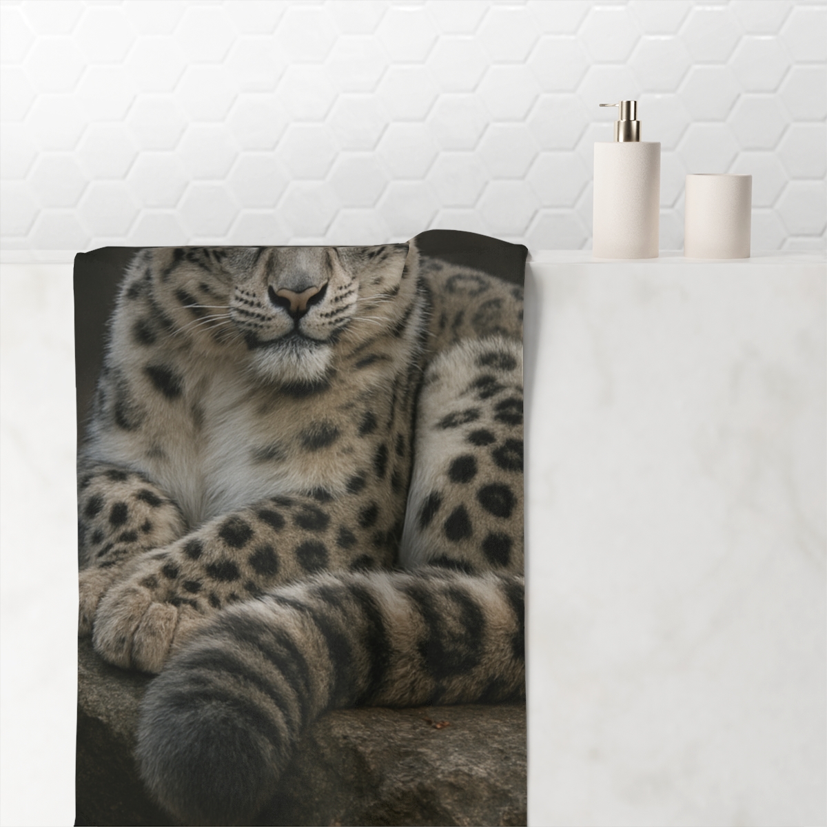 Starlit Stillness Snow Leopard unique gift towels