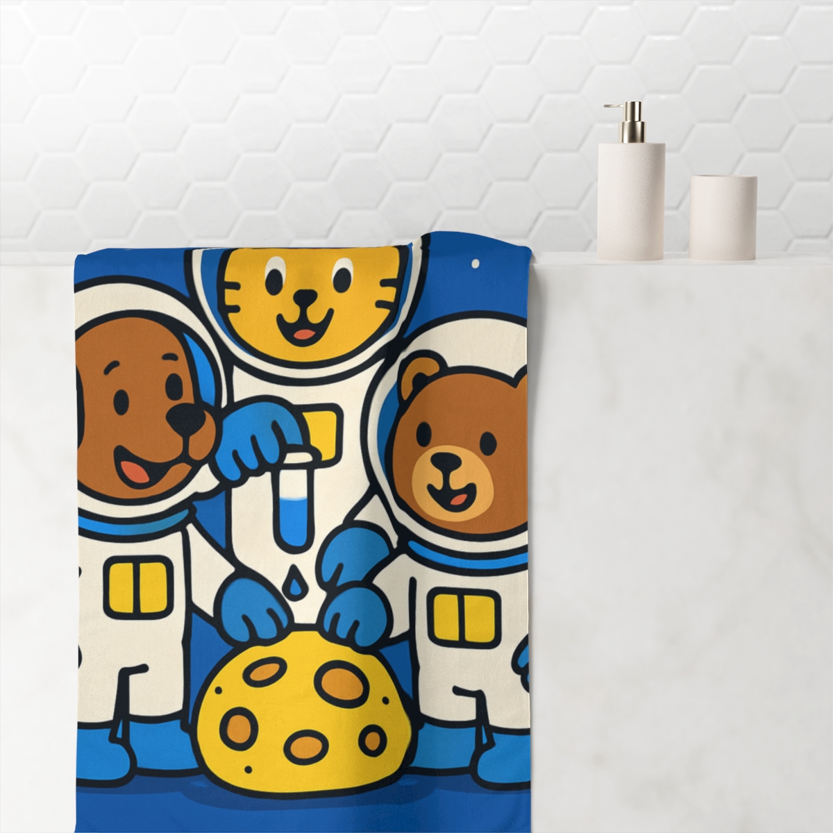 Starry Science Squad designer printed towels