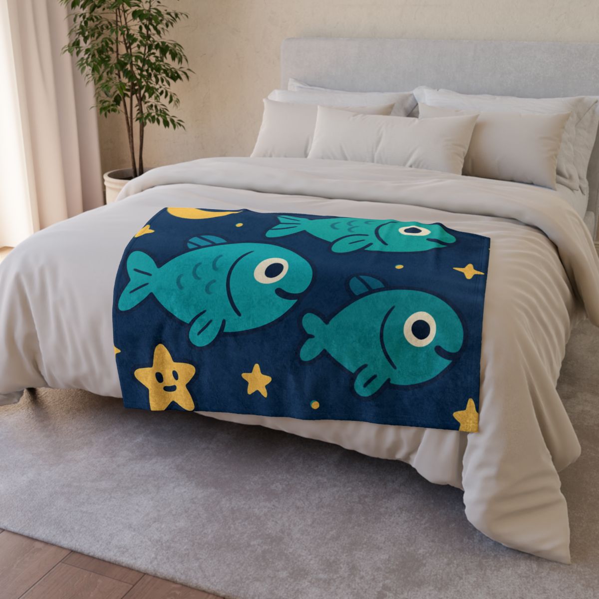 Starry Space Fish School designer printed blankets