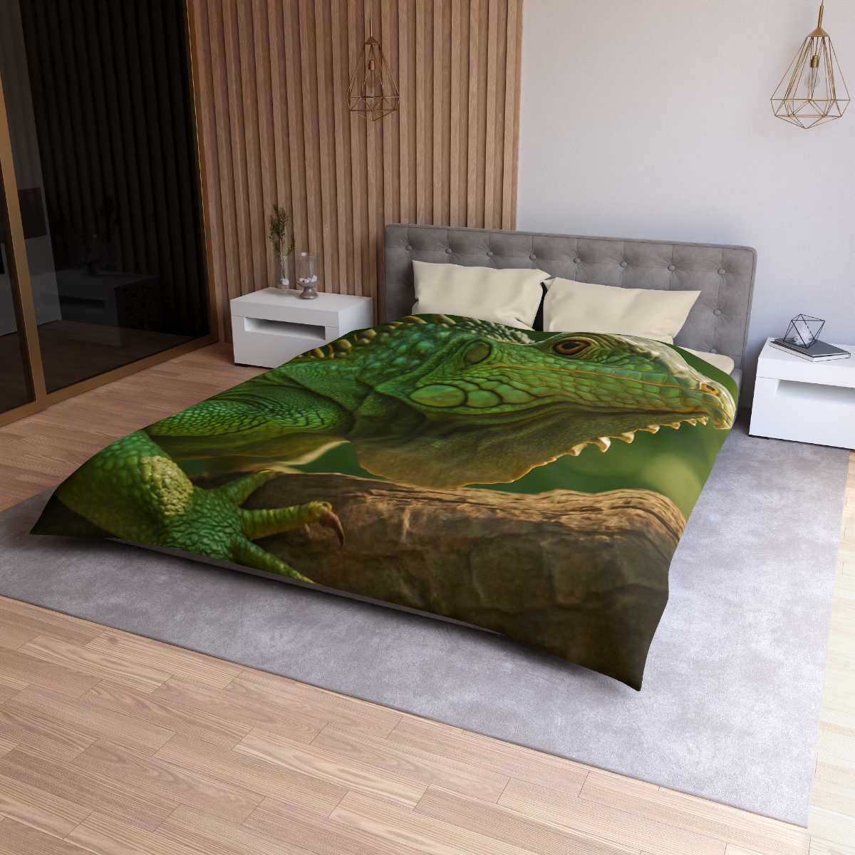 Sun Dappled Green Iguana personalized bedding duvets