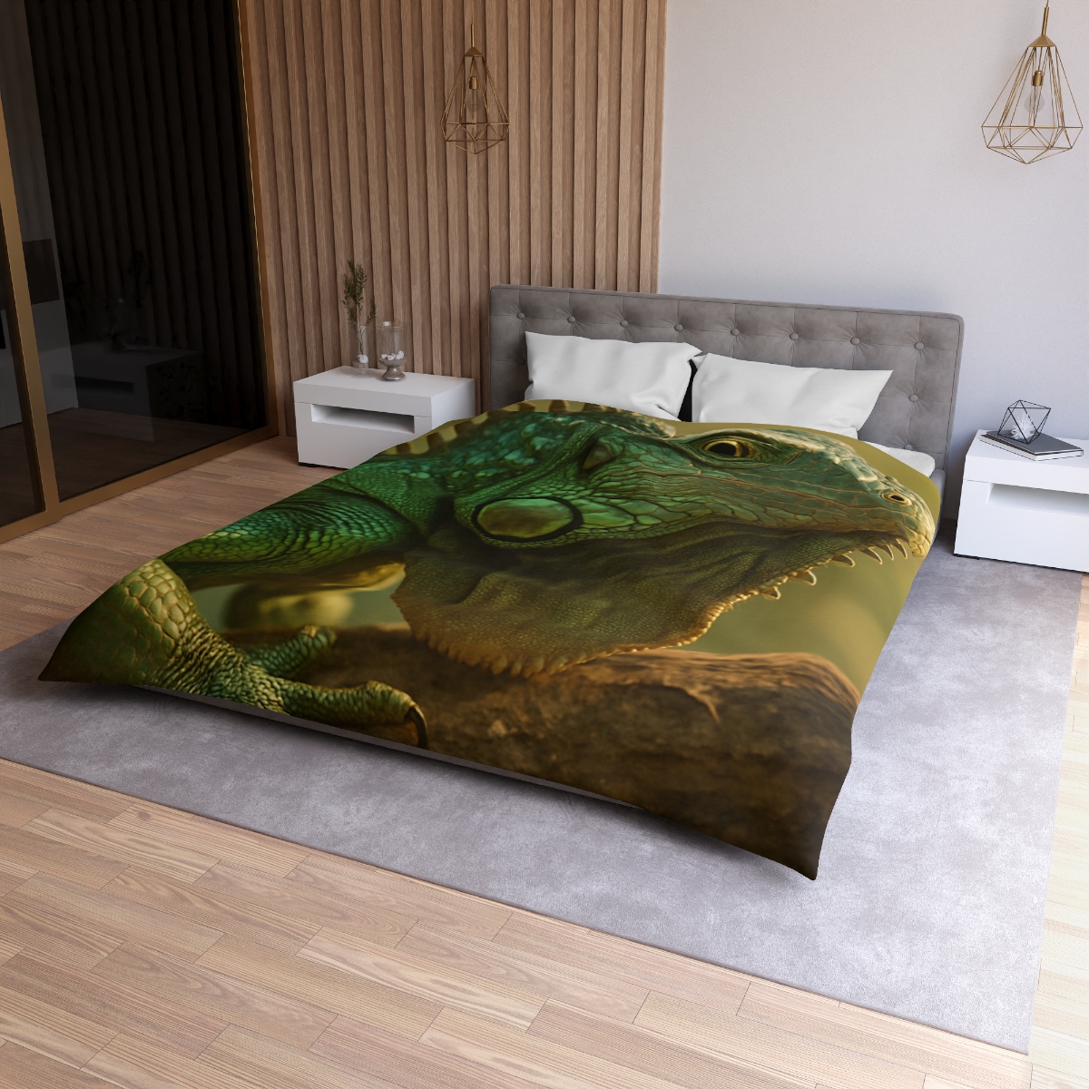 Sunlit Armor Green Iguana soft comforter duvets