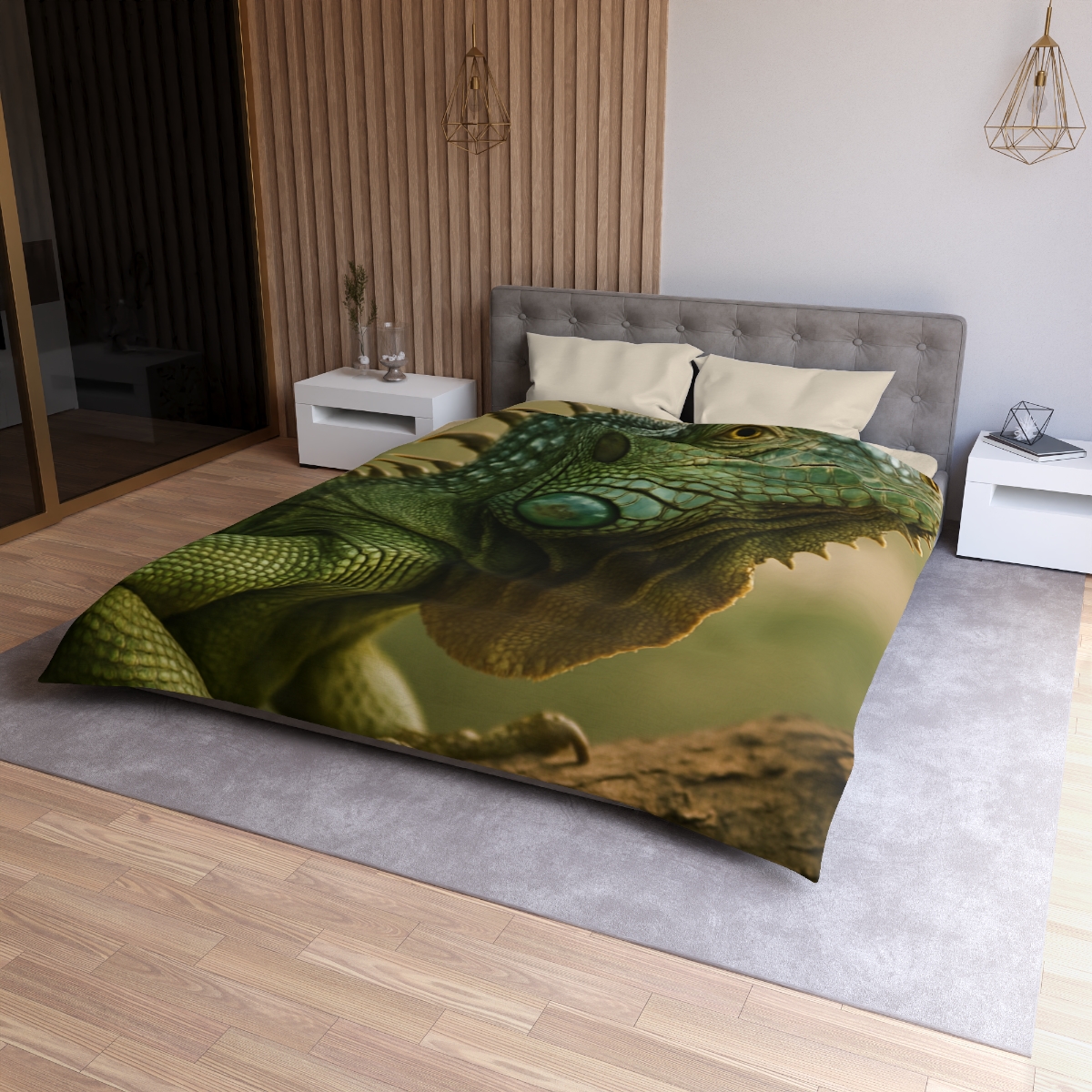 Sunlit Armor Green Iguana warm winter duvets
