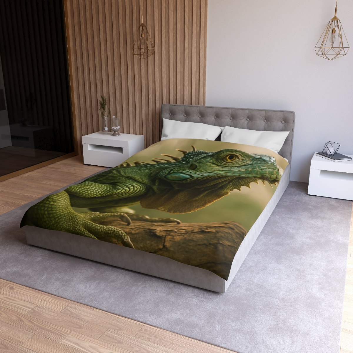 Sunlit Armor Green Iguana warm winter duvets