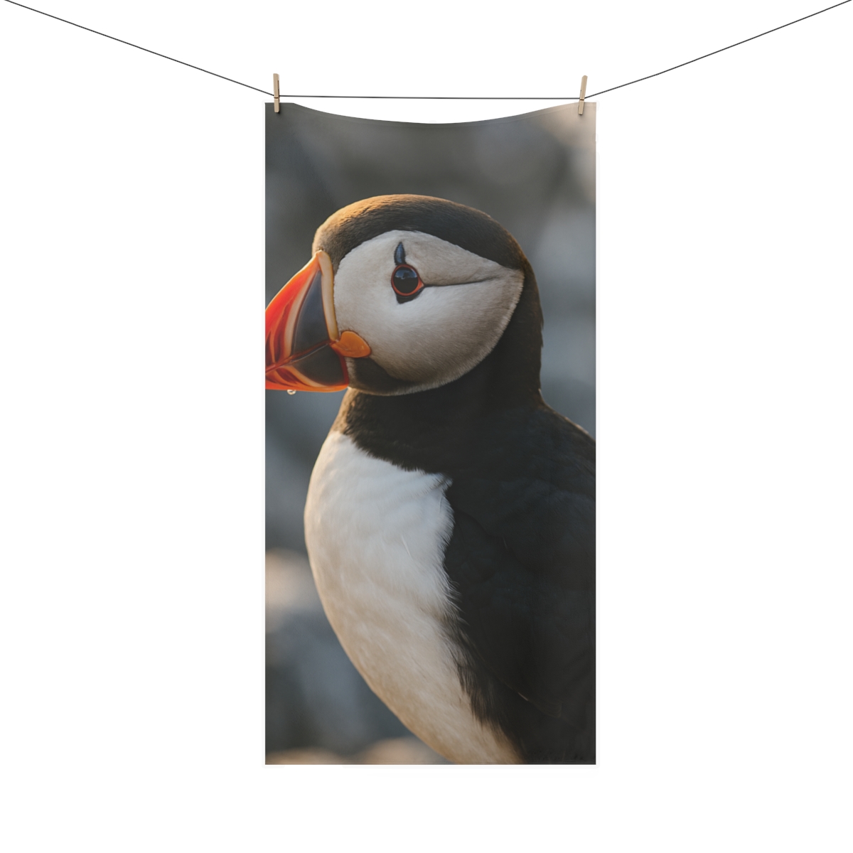 Sunlit Perch Atlantic Puffin custom towels