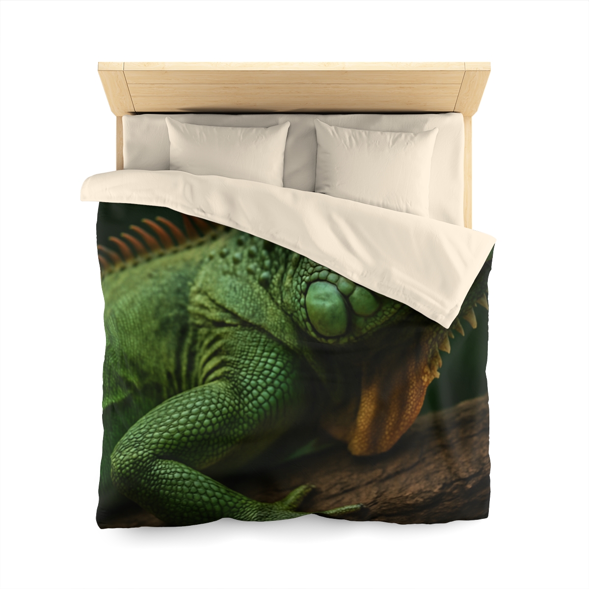 Sunlit Perch Green Iguana unique patterned duvets
