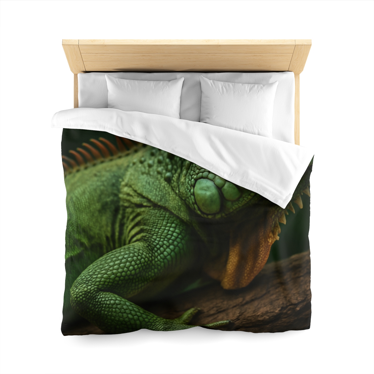 Sunlit Perch Green Iguana unique patterned duvets