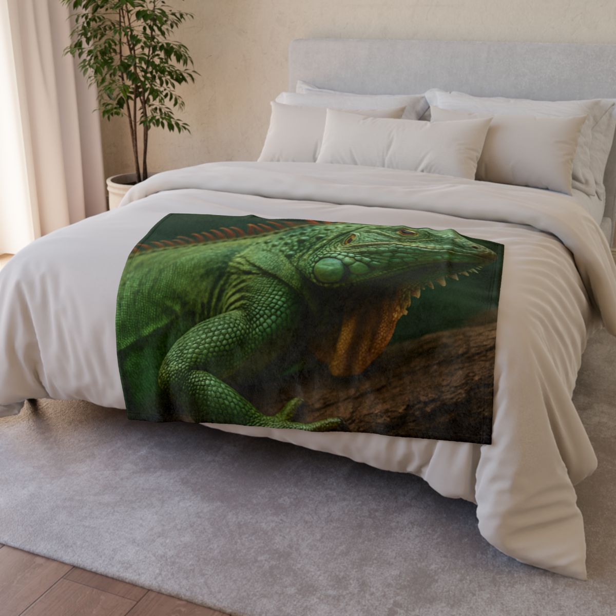 Sunlit Perch Green Iguana unique gift blanketscustom blankets