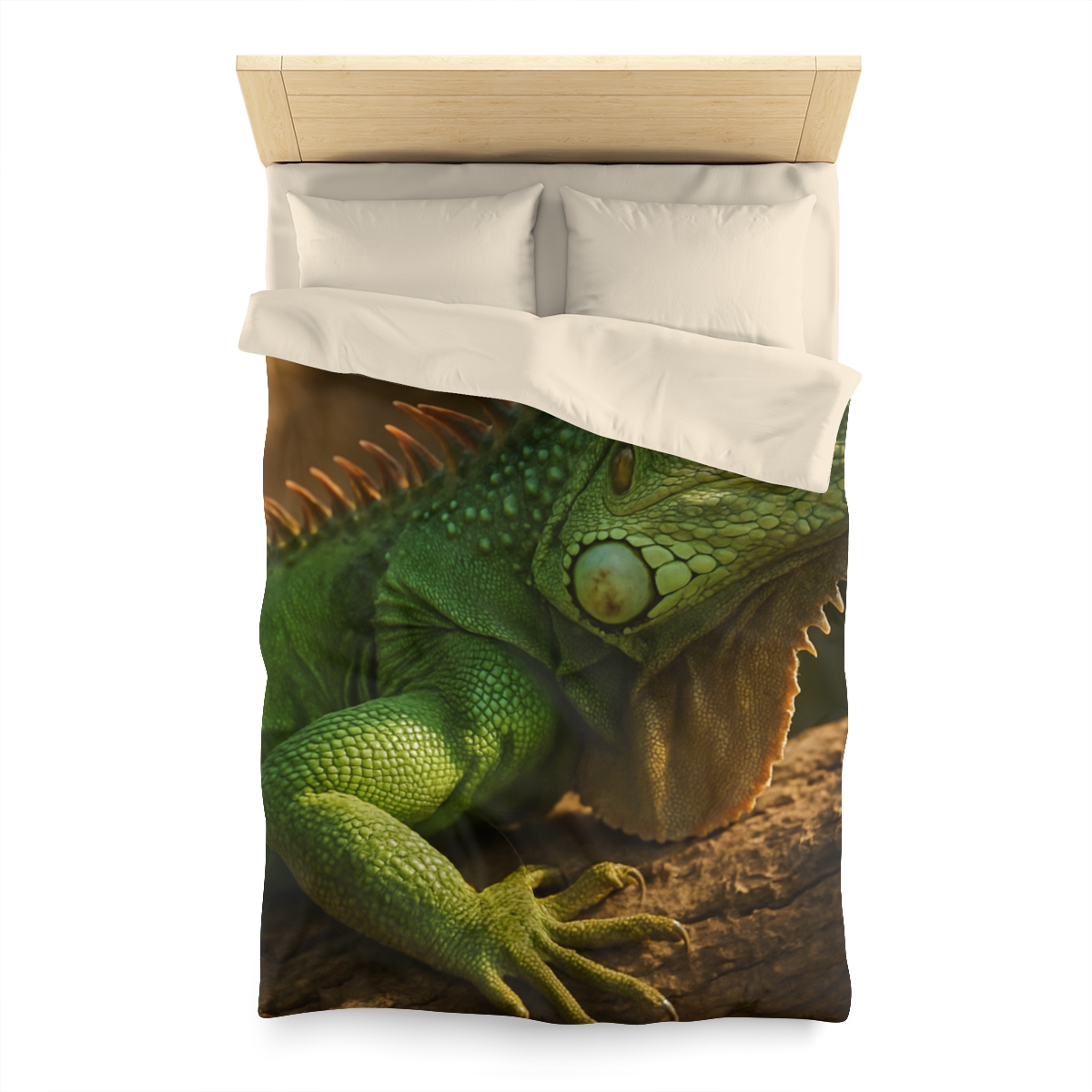 Sunlit Perch Green Iguana custom duvets