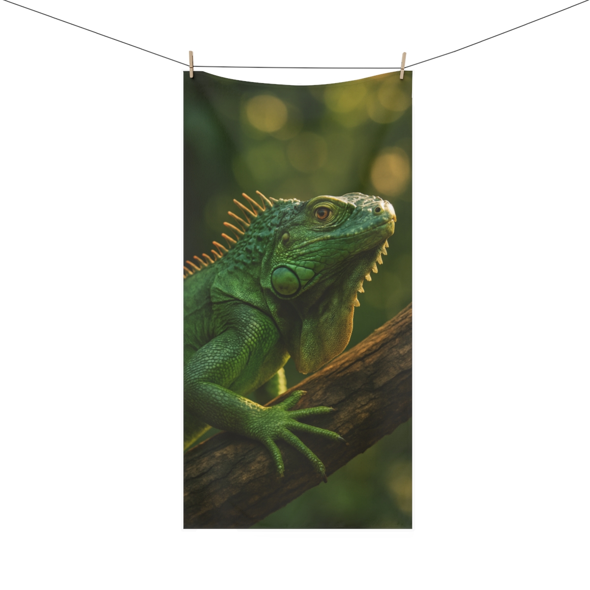 Sunlit Stillness Green Iguana soft cotton towels