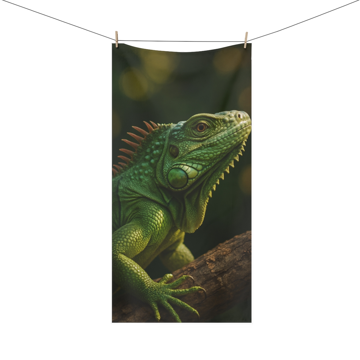 Sunlit Stillness Green Iguana trendy hand towels
