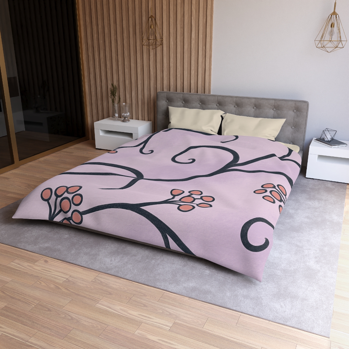 Tendrilled Ribbon Network designer printed duvets