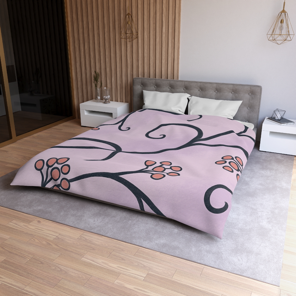 Tendrilled Ribbon Network designer printed duvets