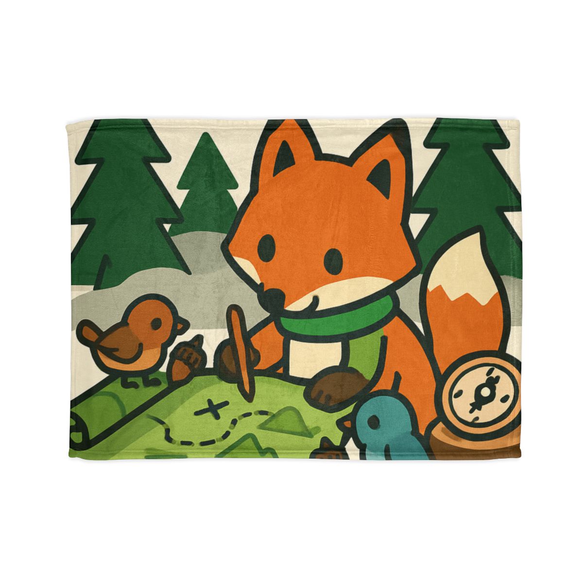 The Map Making Fox In Misty Pines personalized cozy blankets