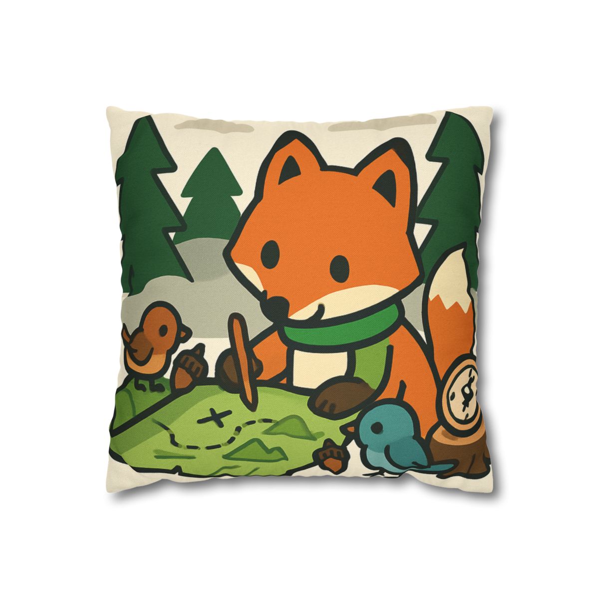 The Map Making Fox In Misty Pines designer print pillow cases