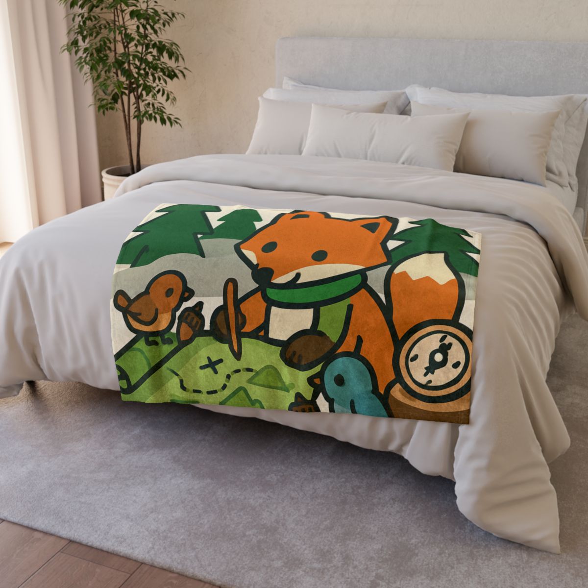 The Map Making Fox In Misty Pines personalized cozy blankets