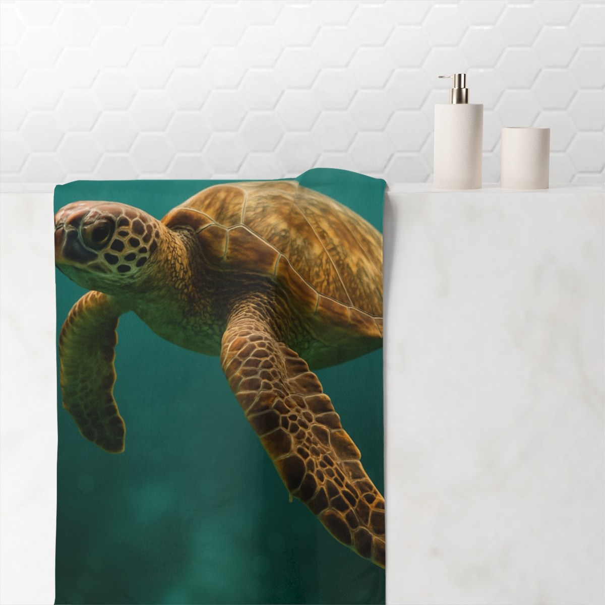 Tidal Drift Sea Turtle trendy hand towels