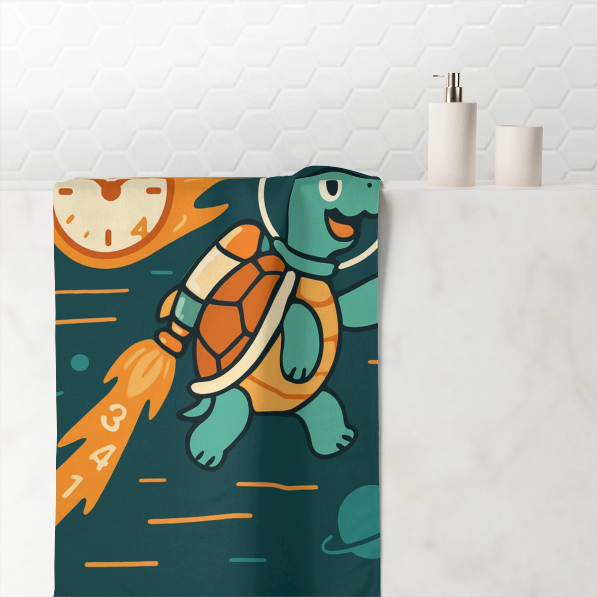 Time Comet Turtle Race personalized bath towels