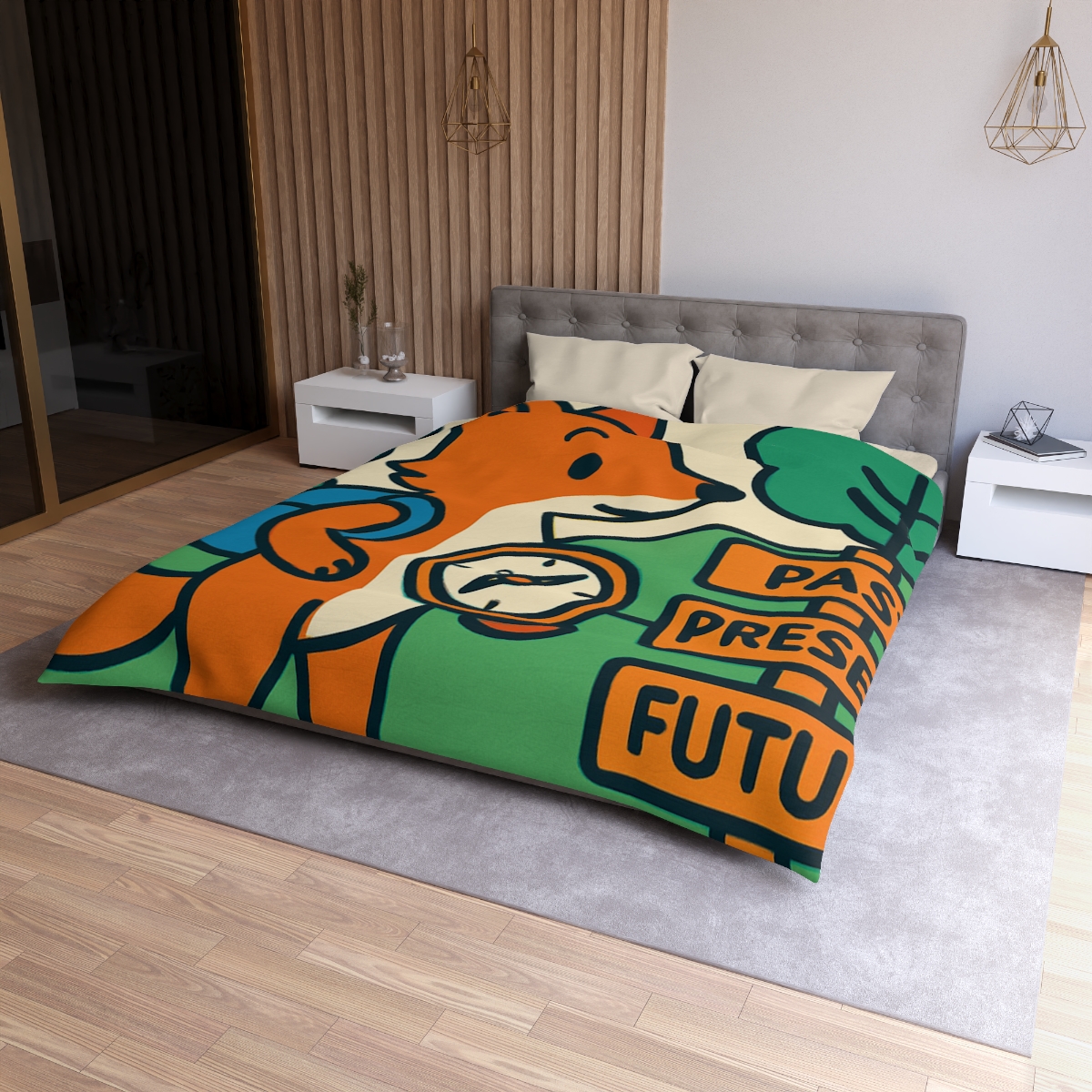 Time Traveling Forest Fox designer printed duvets