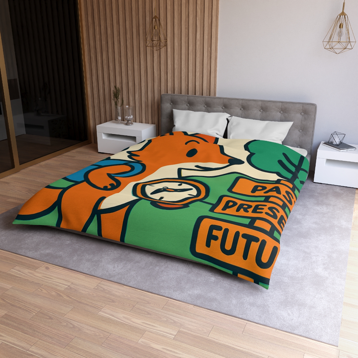 Time Traveling Forest Fox designer printed duvets