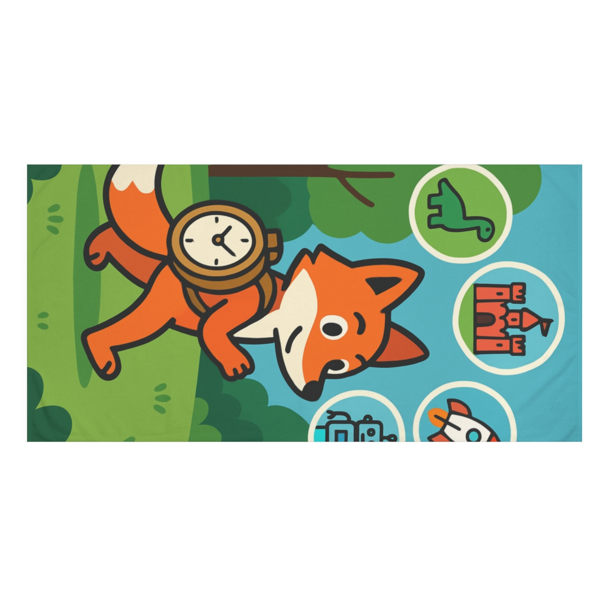 Time Traveling Forest Fox designer printed towels