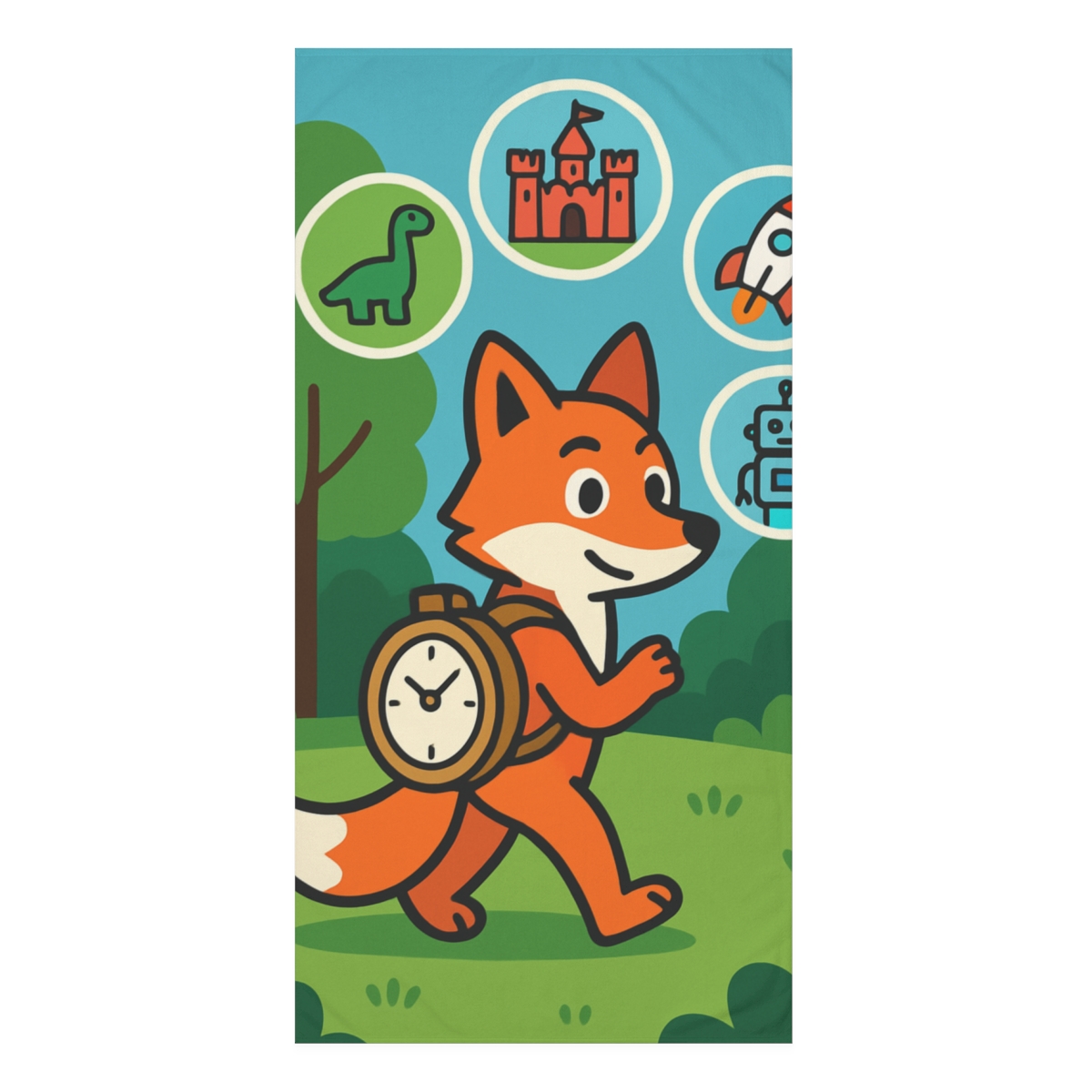 Time Traveling Forest Fox designer printed towels