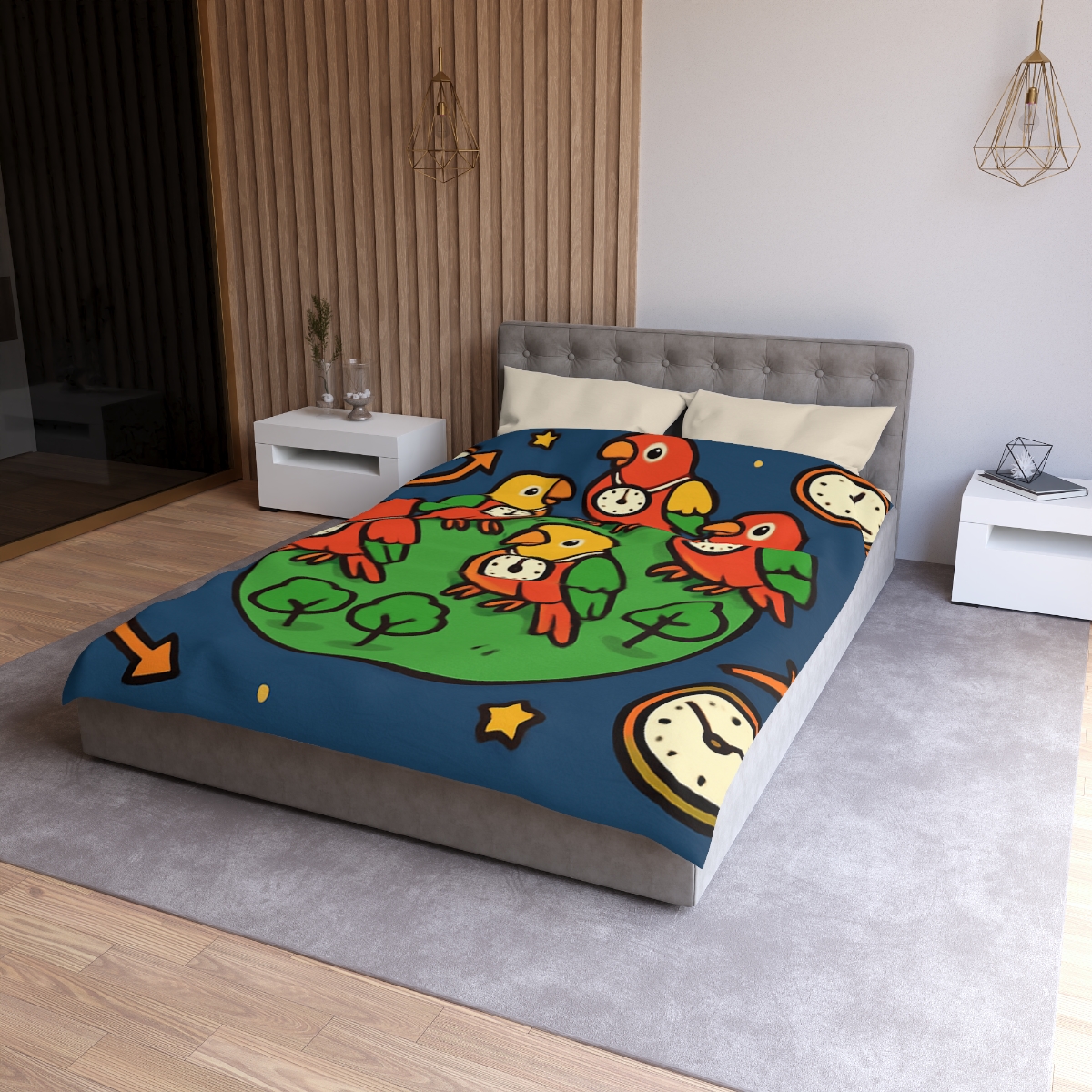 Time Traveling Parrot Planet personalized bedding duvets