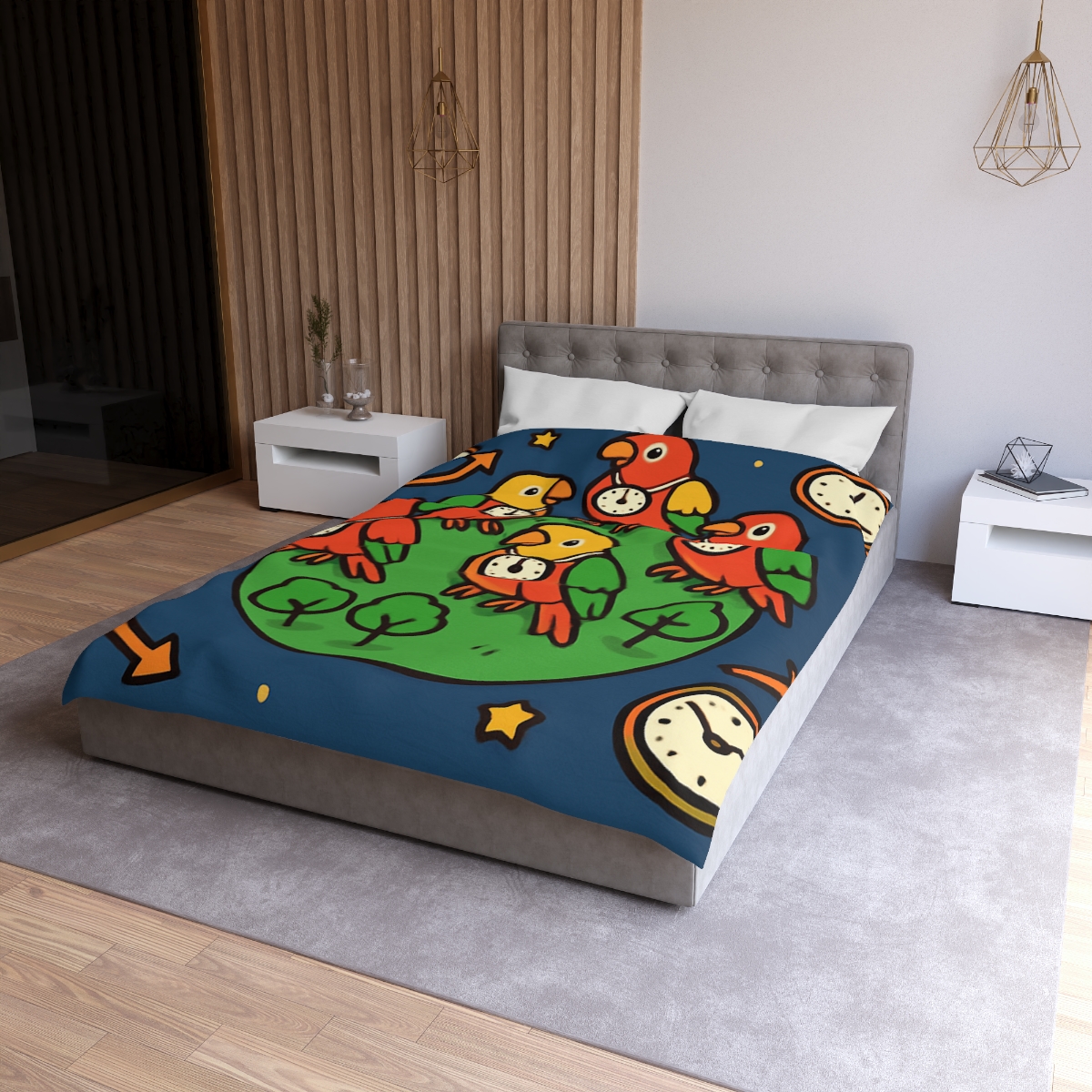 Time Traveling Parrot Planet personalized bedding duvets