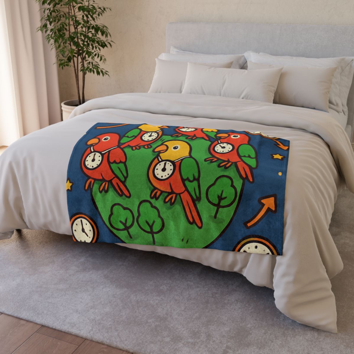 Time Traveling Parrot Planet personalized cozy blankets