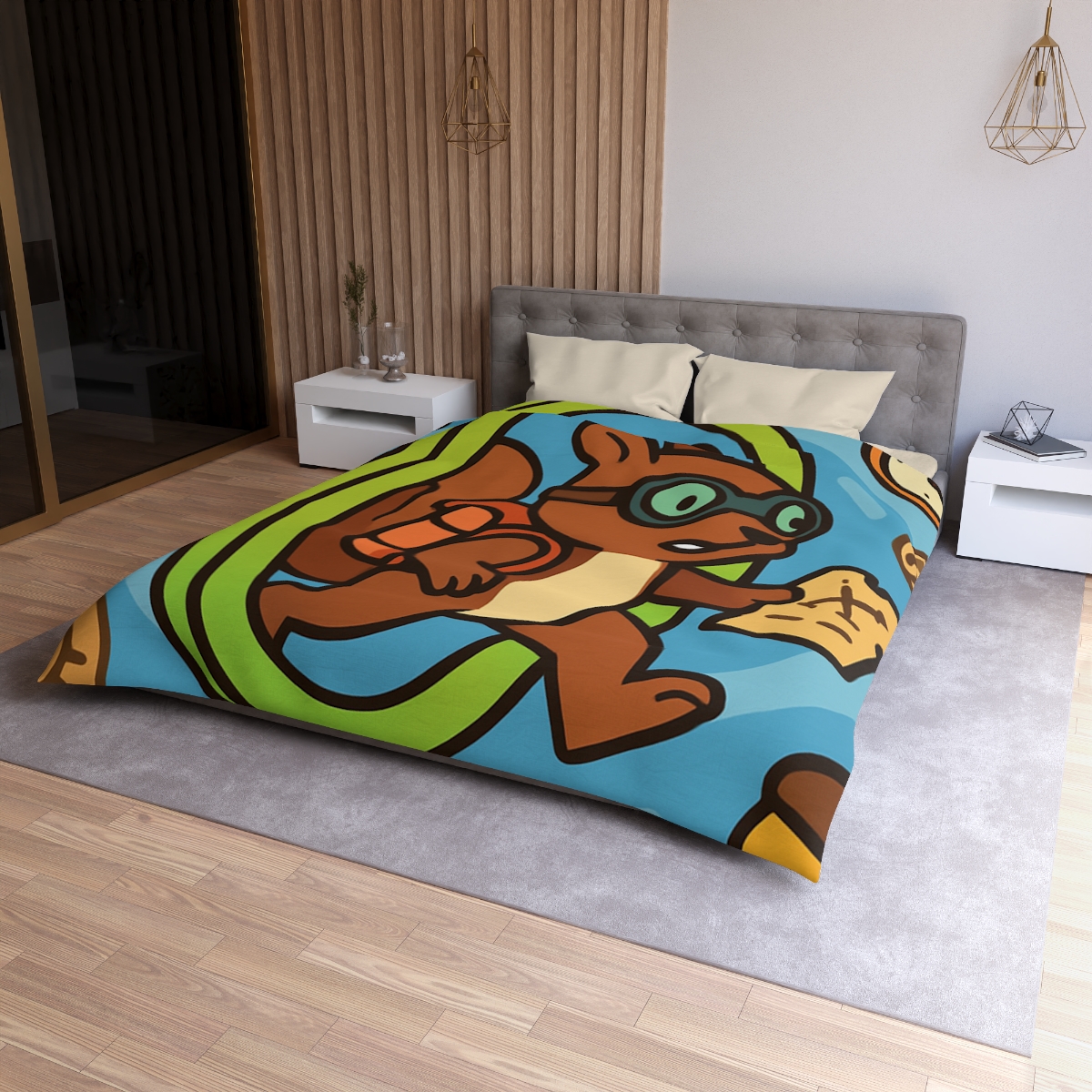 Time-Traveling Squirrel Explorer designer printed duvets