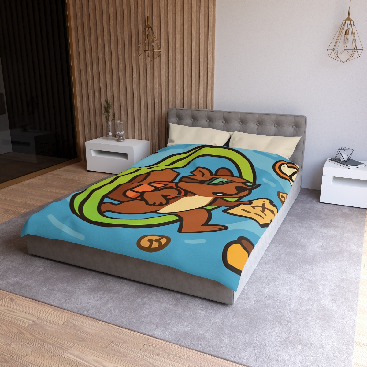 Time-Traveling Squirrel Explorer designer printed duvets