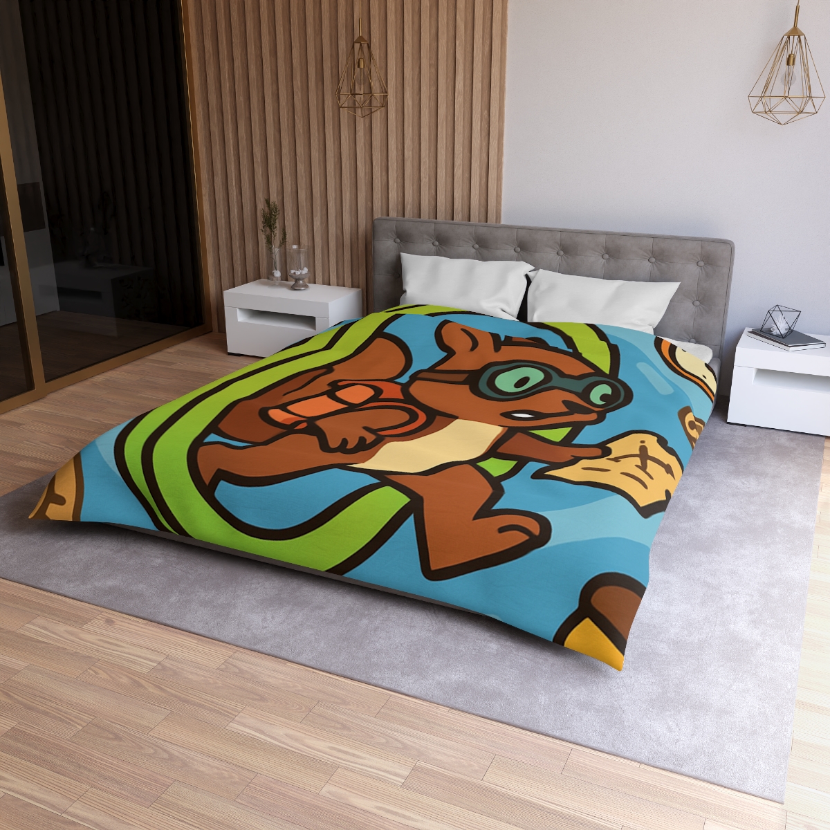 Time-Traveling Squirrel Explorer designer printed duvets
