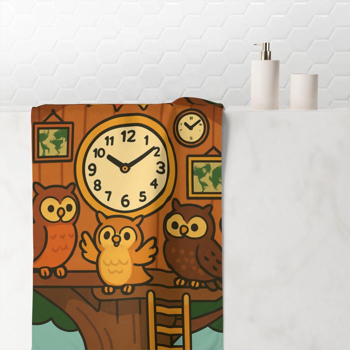 Time Traveling Treehouse Owls trendy hand towels