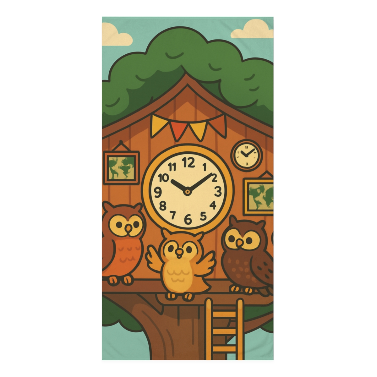 Time Traveling Treehouse Owls trendy hand towels