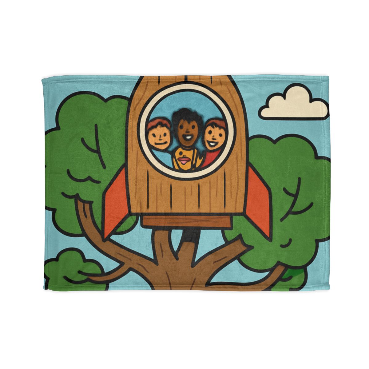 Time Traveling Treehouse Rocket designer printed blankets
