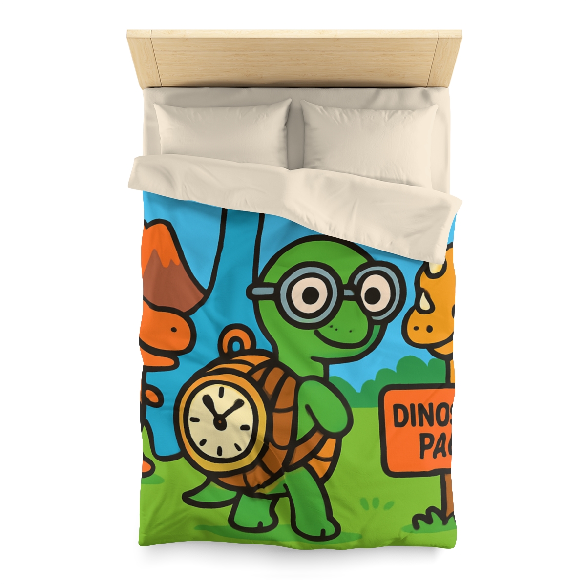 Time Traveling Turtle At The Dino Park designer printed duvets