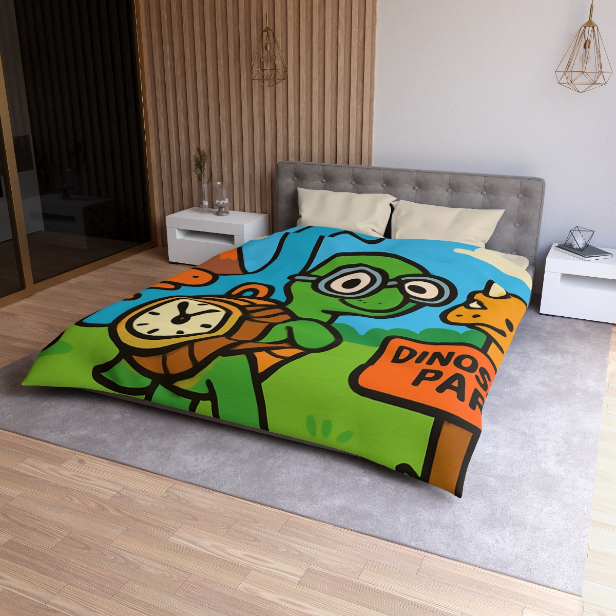 Time Traveling Turtle At The Dino Park designer printed duvets