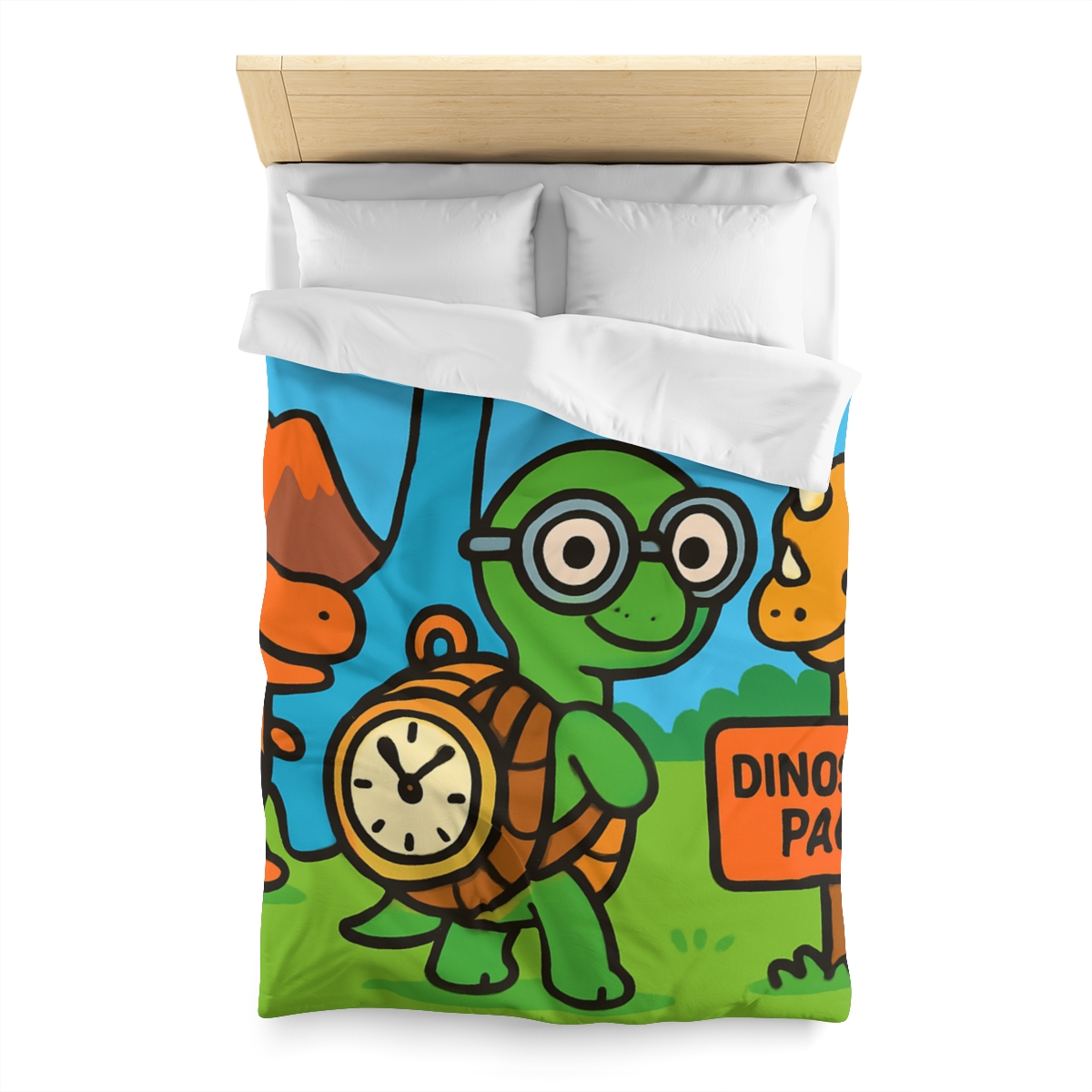 Time Traveling Turtle At The Dino Park designer printed duvets