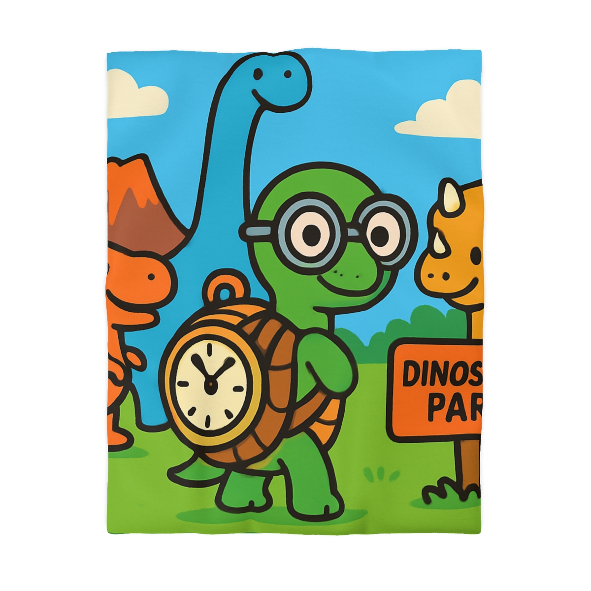 Time Traveling Turtle At The Dino Park designer printed duvets