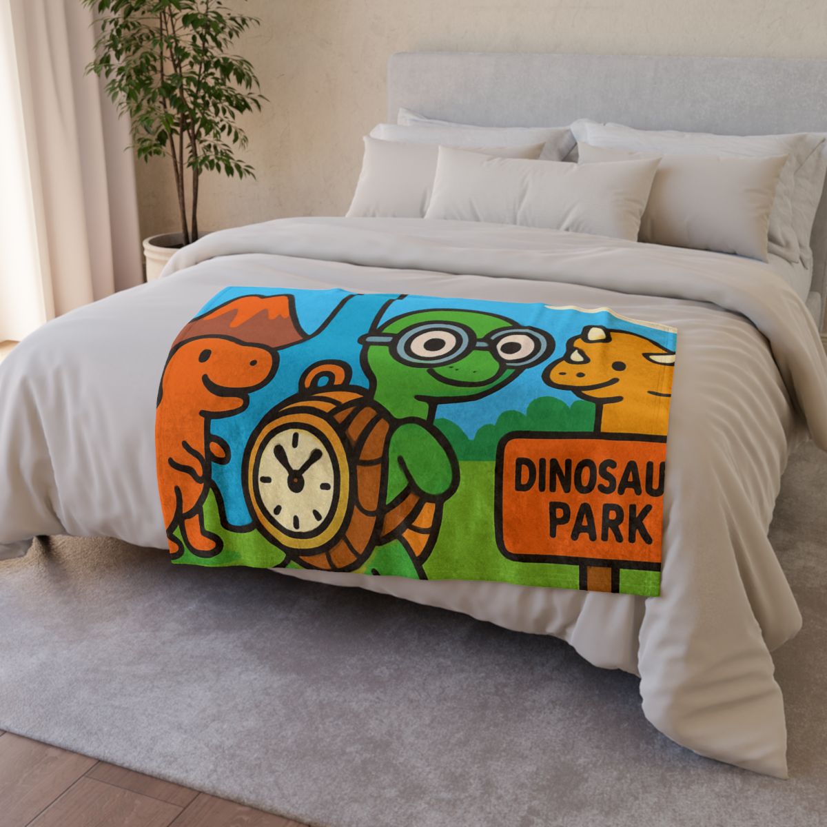 Time Traveling Turtle At The Dino Park designer printed blankets