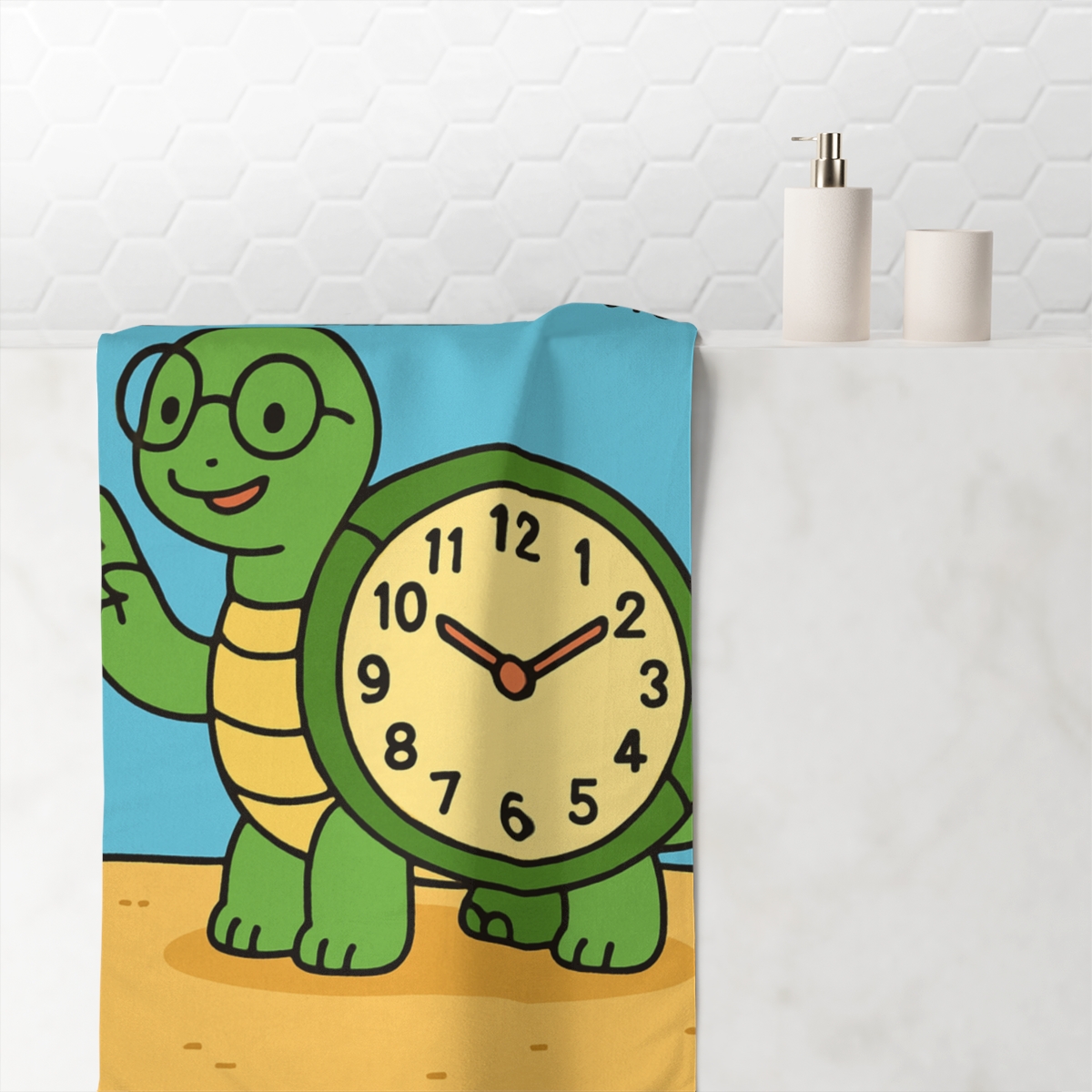 Time-Traveling Turtle Clock stylish beach towels