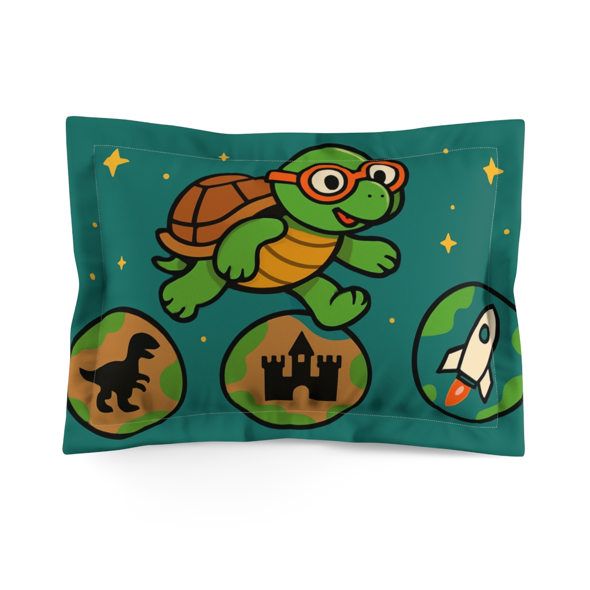 Time Traveling Turtle Planet Hopping designer printed pillows