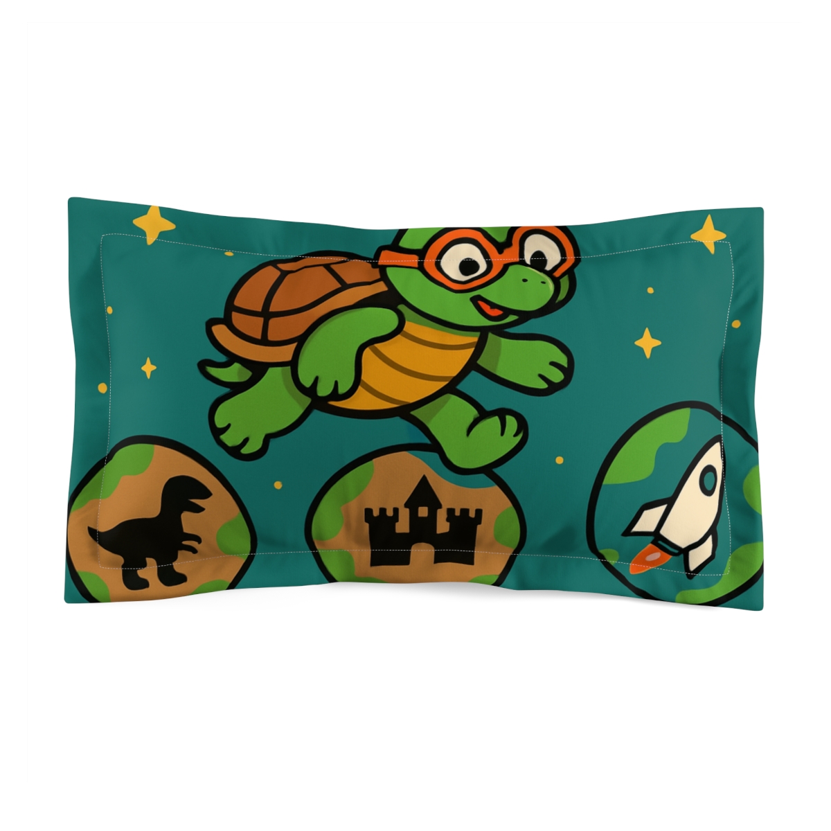 Time Traveling Turtle Planet Hopping designer printed pillows