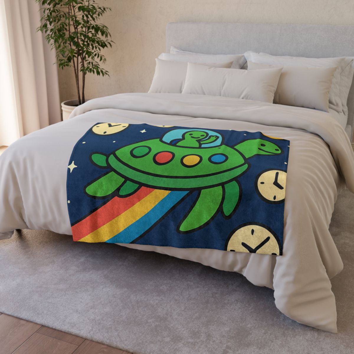 Time Traveling Turtle Spaceship trendy patterned blankets