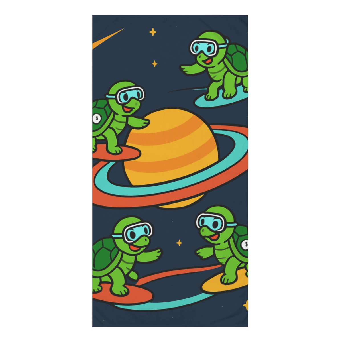 Time Traveling Turtles Around Saturn designer printed towels
