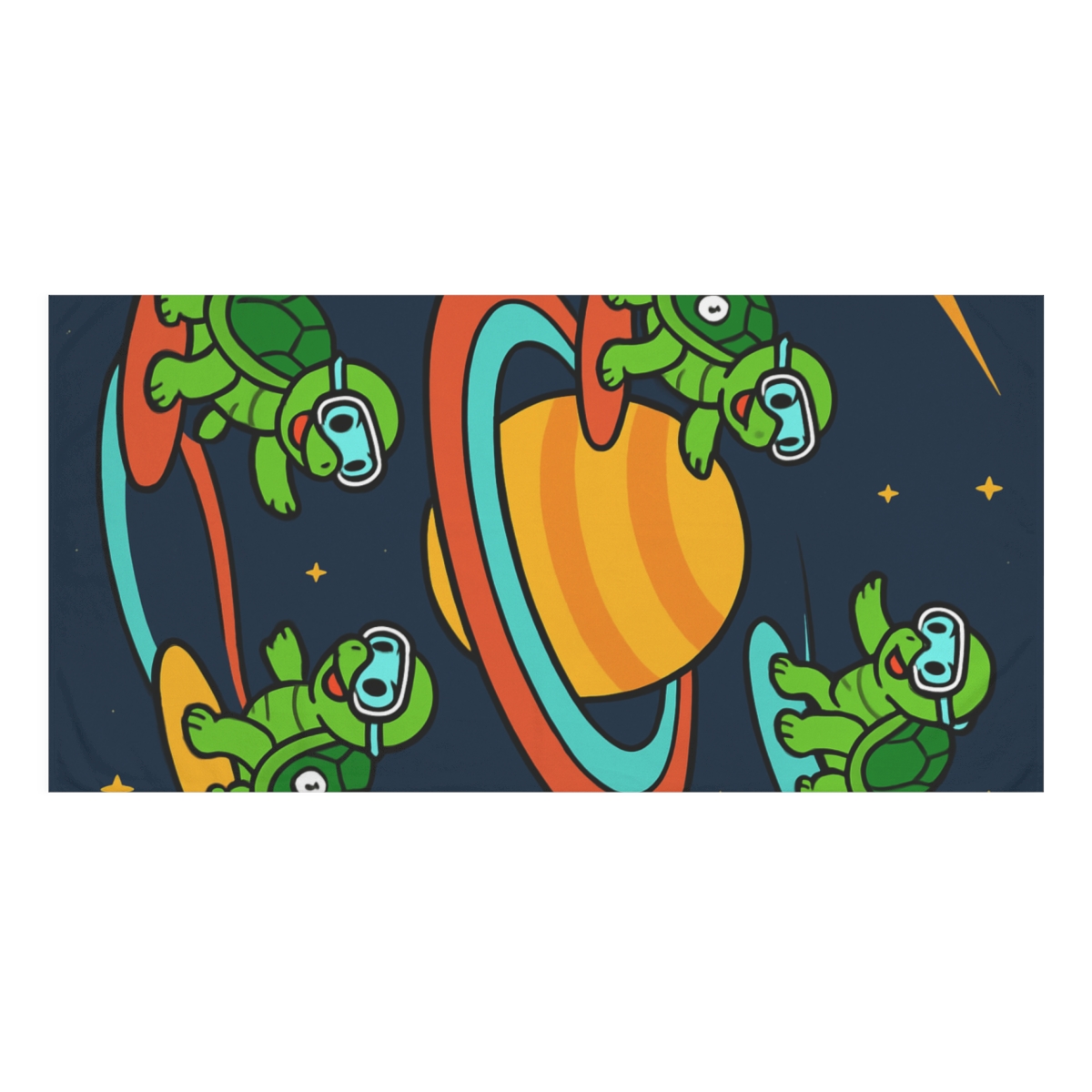 Time Traveling Turtles Around Saturn designer printed towels