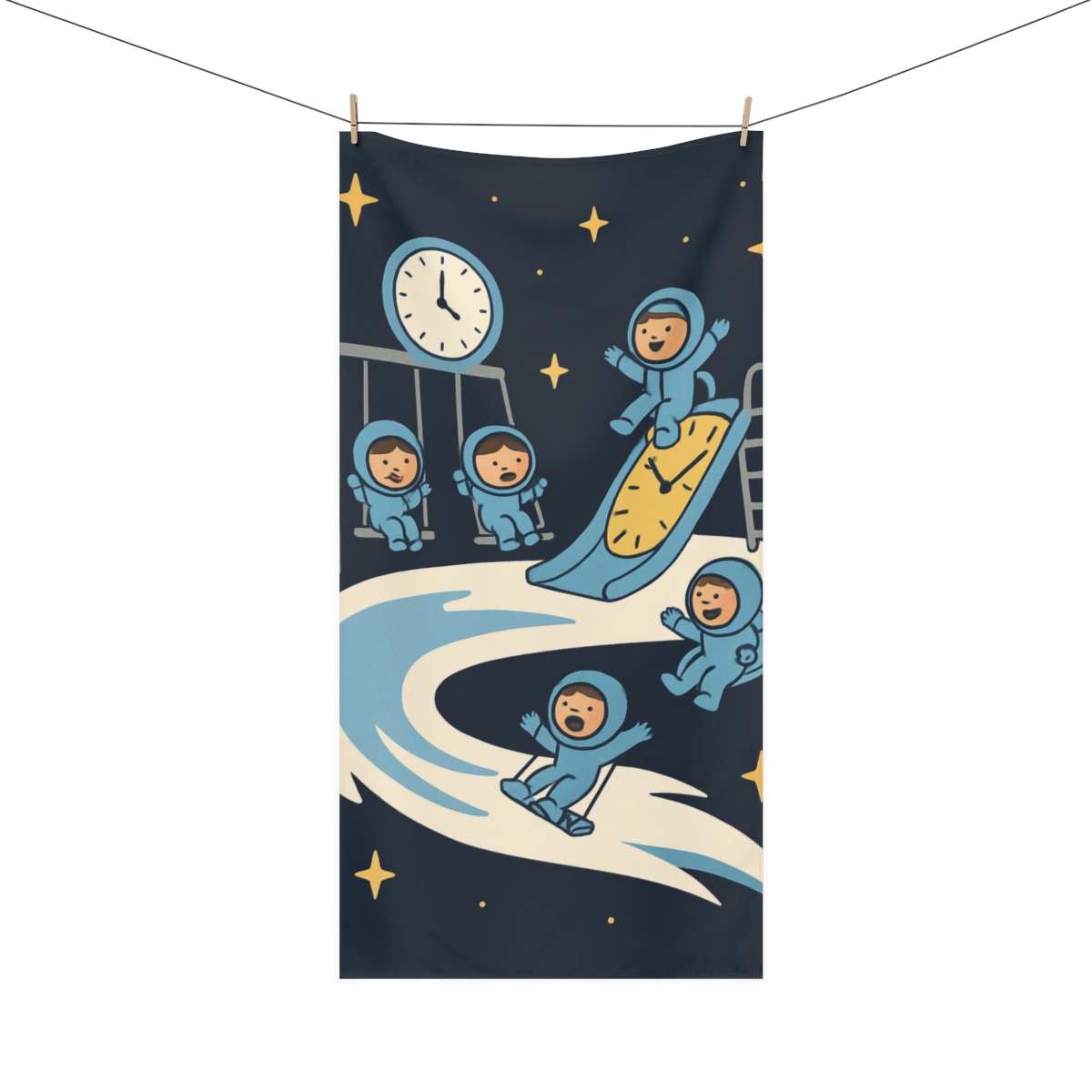 Time Twisting Comet Playground designer printed towels