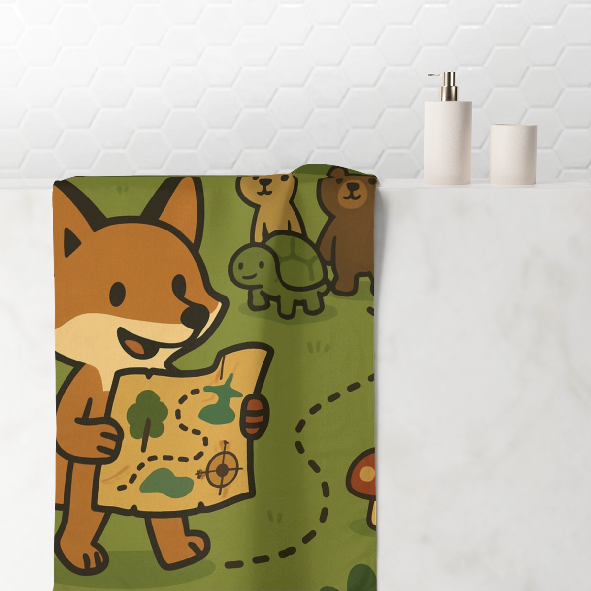 Treasure Map Forest Friends designer printed towels