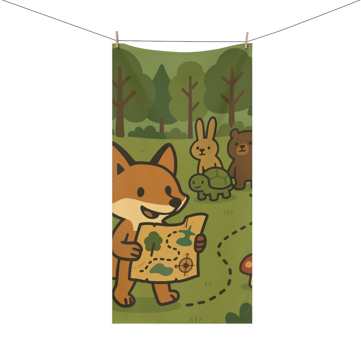 Treasure Map Forest Friends designer printed towels